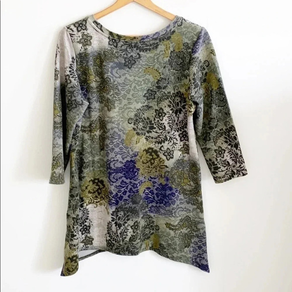 LOGO Lori Goldstein Lounge Lace Print Tunic Top - Picture 6 of 8